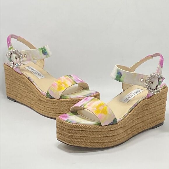 Jimmy Choo Crystal Embellished Wedges sandals size 37 - Picture 7 of 12